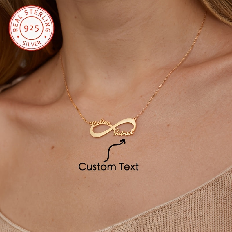 Zamonaviy 925 Sterling Silver Ikki Ismli Marjon - Shaxsiylashtirilgan Matnli Cheksiz Ramzi Pendanti - To'ylar, Har Kunlik Kiymak, Romantik Sovg'alar uchun Nozik va Klassik Zargarlik