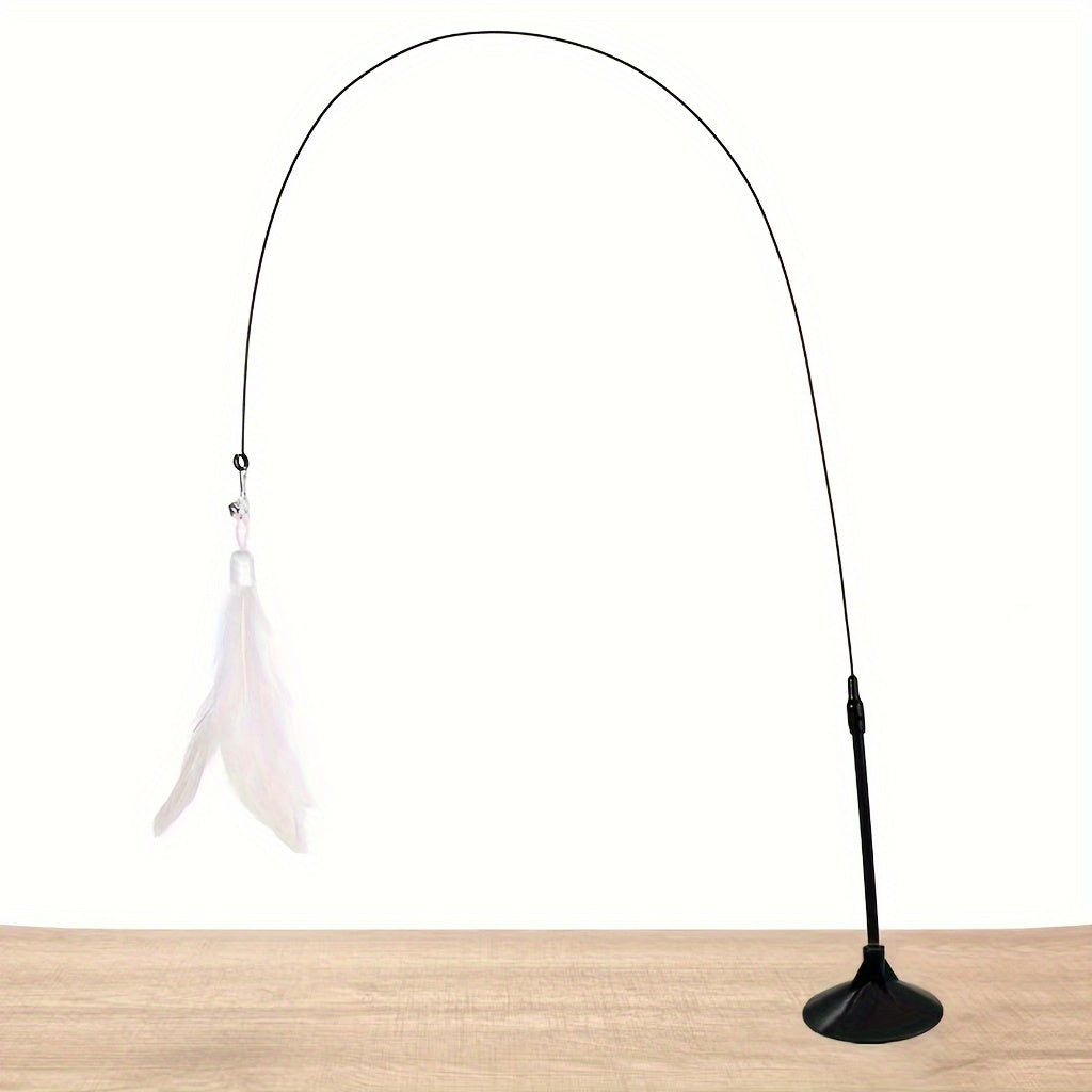 Feather Cat Teaser Stick Toy with Bell and Suction Cup for Interactive Play