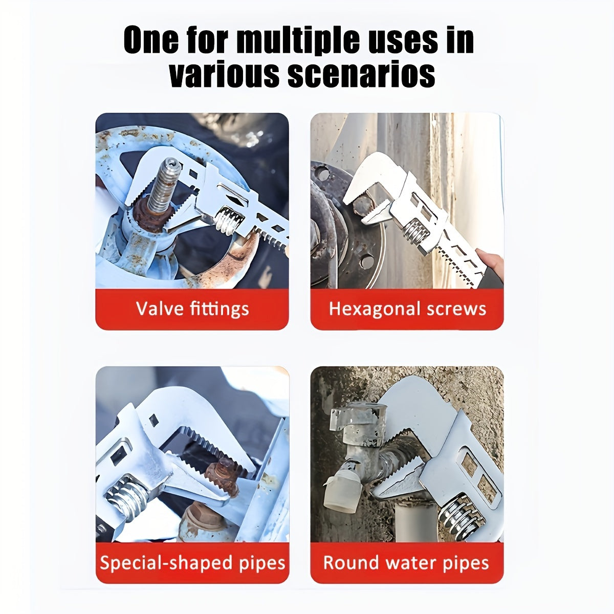 Large Opening Adjustable Wrench for Pipes and Fittings, Auto Repair