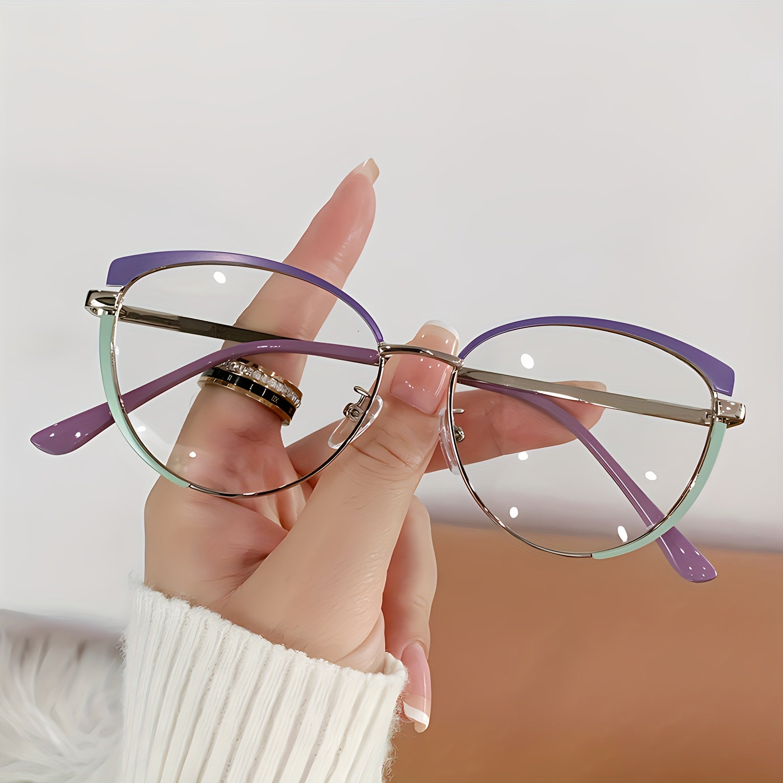 Women’s Cat Eye Glasses Stainless Steel Frame PC Lenses Metal Hinges Prescription +1.0 to +4.0