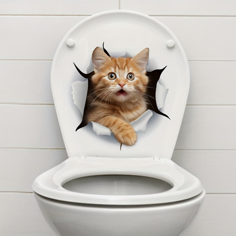 Наклейка на крышку унитаза с изображением оранжевого кота, съемная наклейка на дверь в ванную