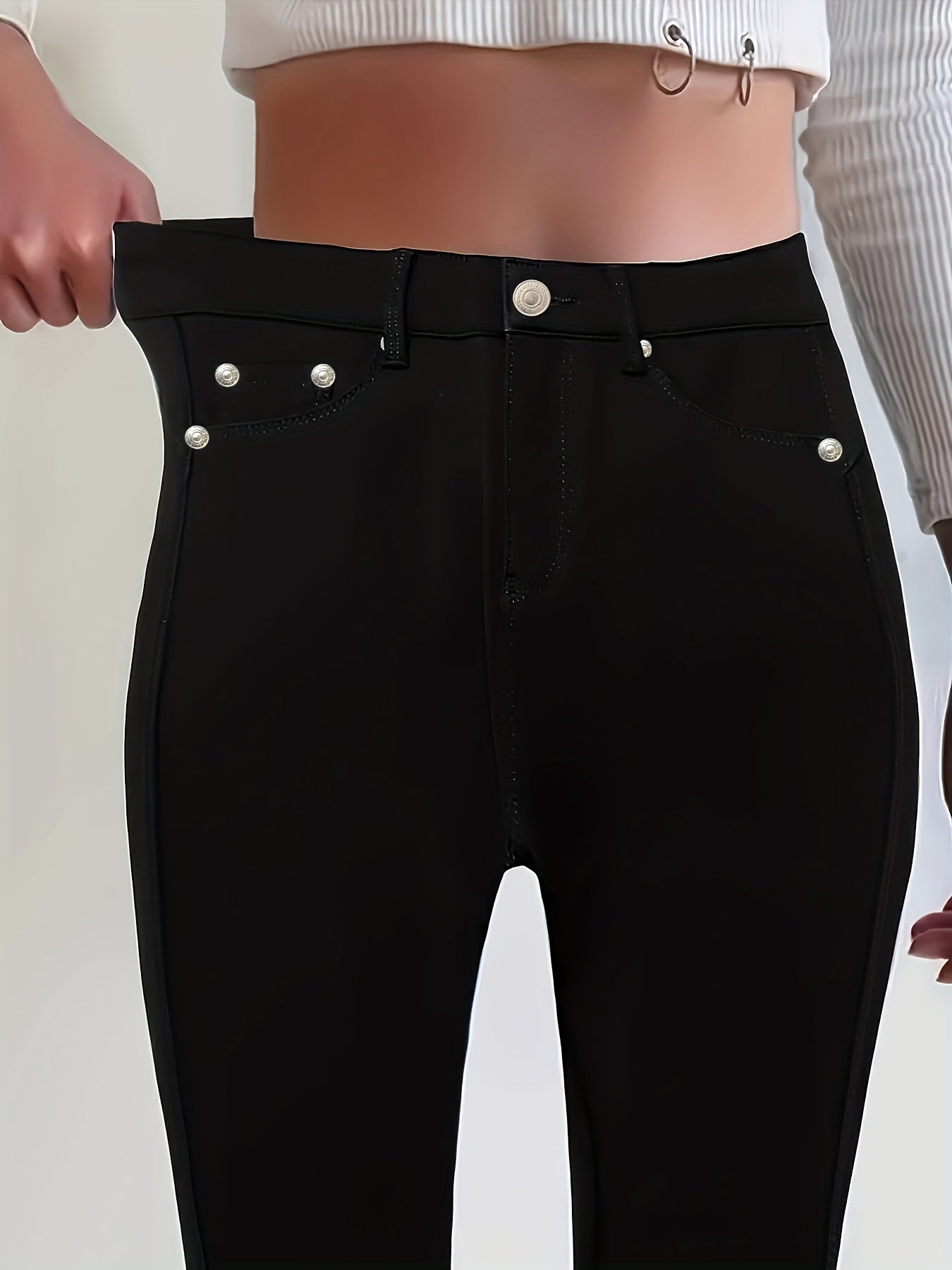 Jeans ajustados negros para mujer de mezclilla elástica, casual, para todas las estaciones