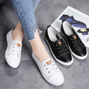 Women Casual Black White Canvas Sneakers with Golden Accents