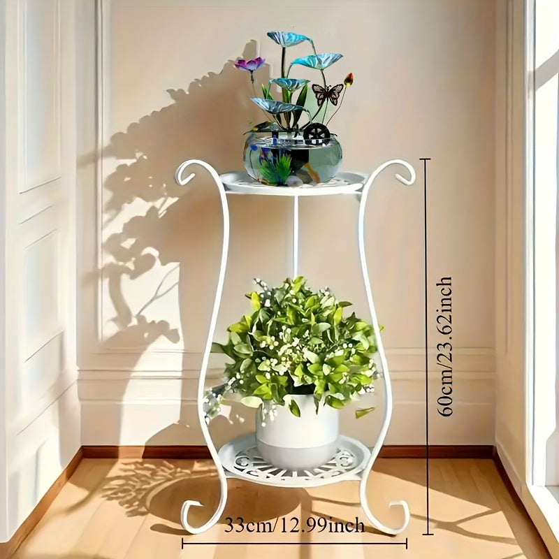 Double Layer Metal Flower Stand for Indoor Outdoor Plant Display Lightweight Durable