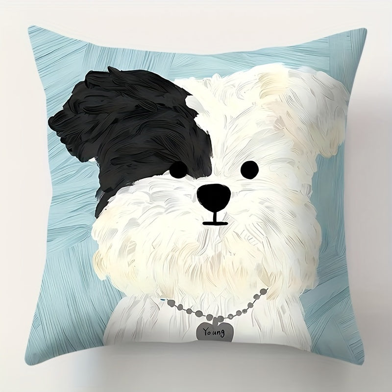 Double-Sided Puppy Print Throw Pillow Cover Polyester Zipper Washable for Living Room or Office
