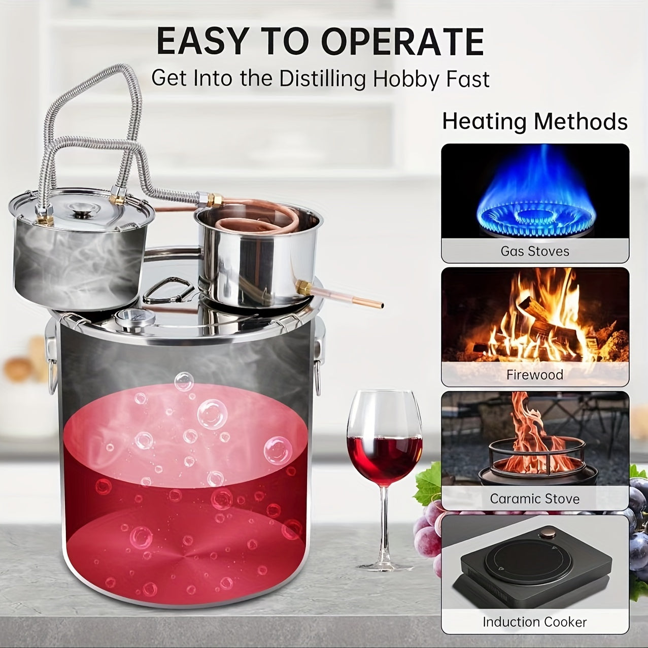 Uyda pivo tayyorlash uchun termometr va ikki qavatli qattiqlik bilan 5-gallon mis alkogol distillash to'plami