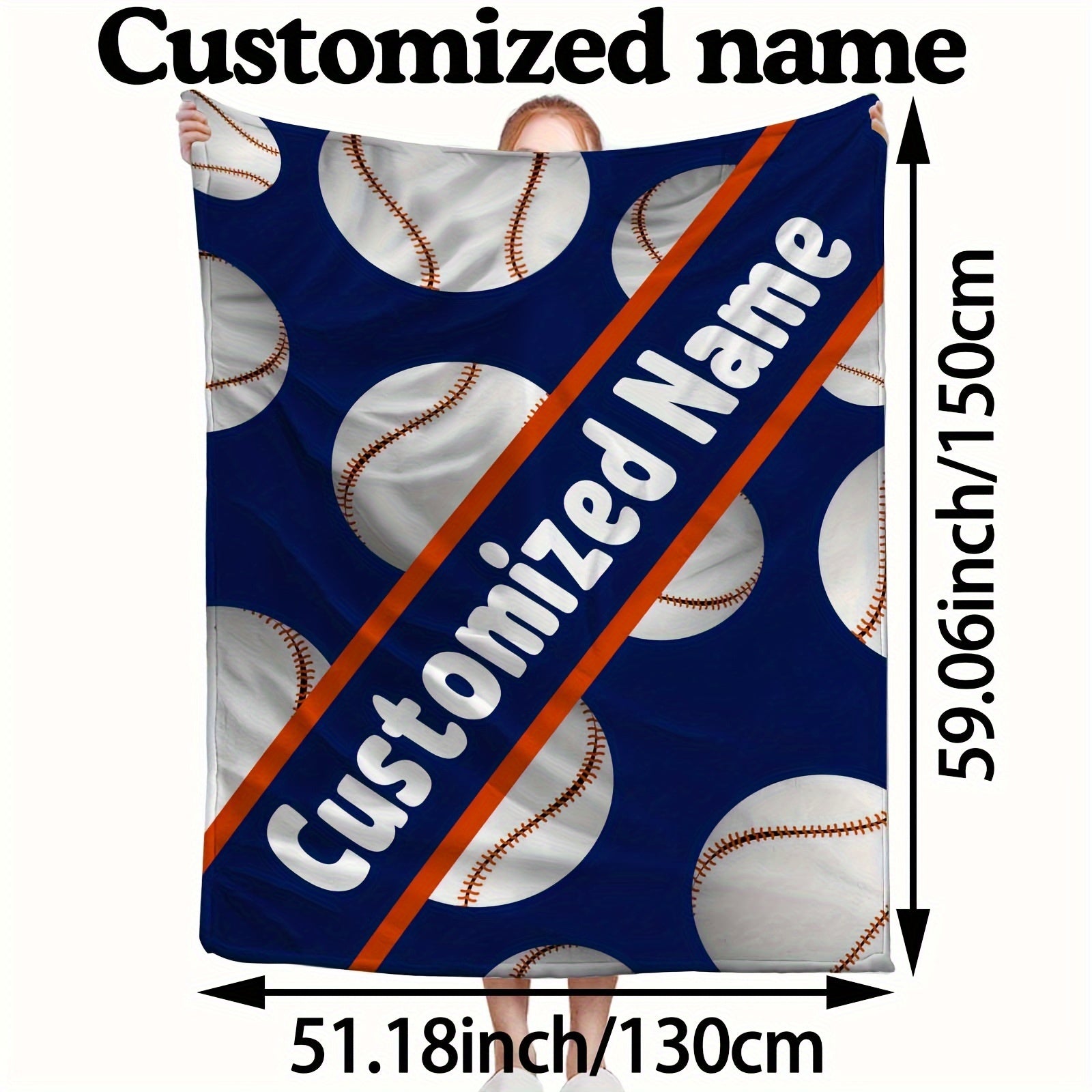 Personalized Fleece Baseball Blanket with Custom Name Reversible Sports Throw Lightweight All-Season Sofa Camping Travel