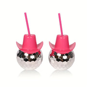 Pink 600ml Disco Ball Tumbler with Straw Electroplated Plastic for Parties