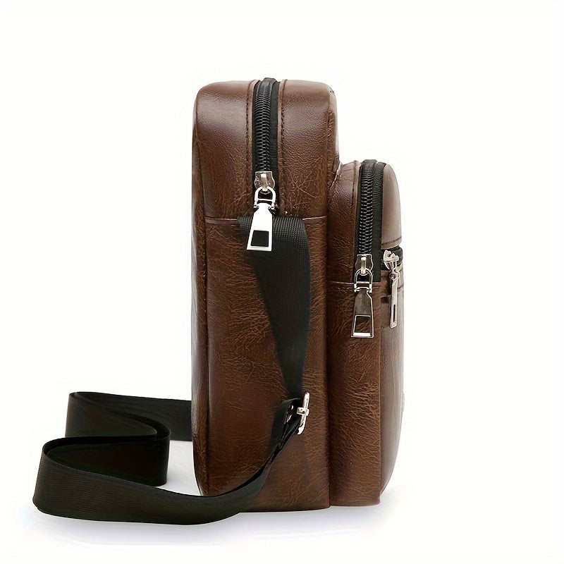 Men's Dark Brown PU Lightweight Zipper Satchel Bag for Going Out