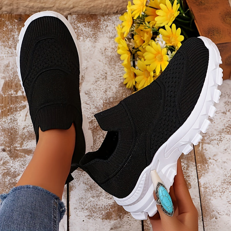 Women's Breathable Mesh Slip-On Sneakers with Thick Sole for All Seasons
