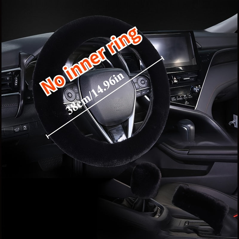 Universal Faux Fur Steering Wheel Cover Set with Hand Brake and Gear Protectors 3 Pcs