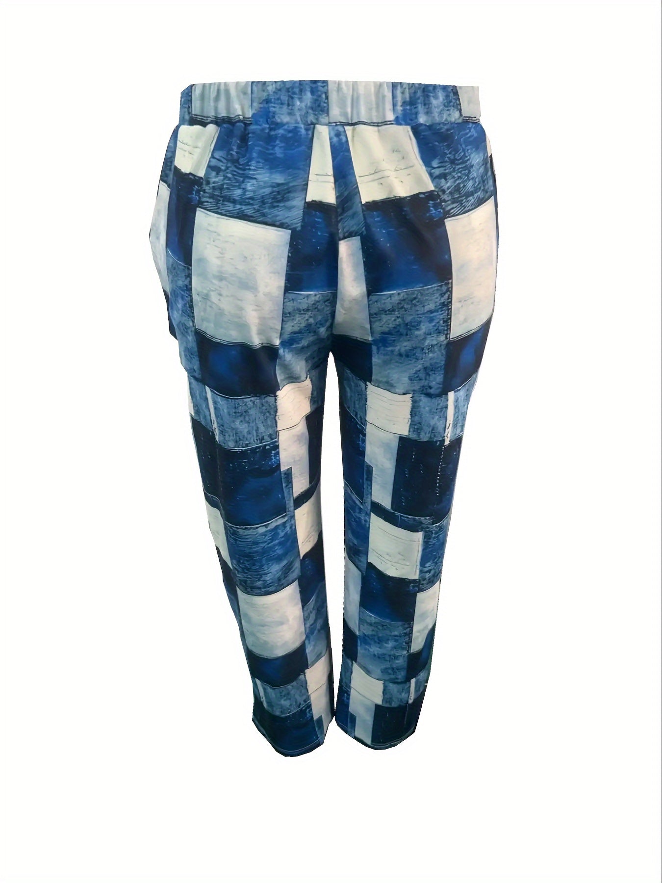 Брюки с крупным размером и пэчворком с принтом и эластичным поясом для весны и лета