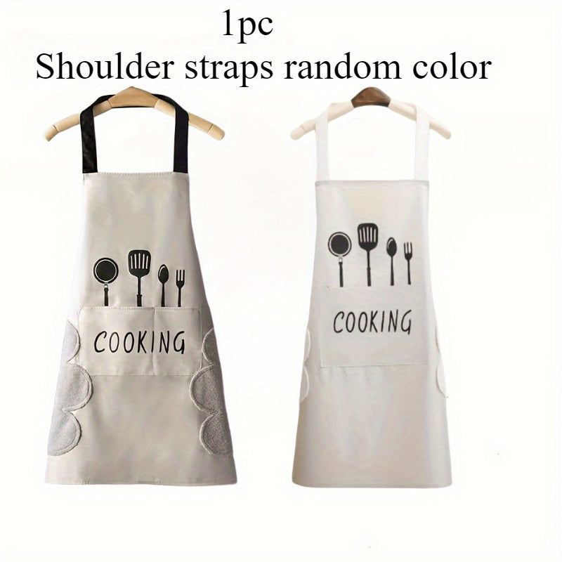 Uzoq muddatli suv o'tkazmaydigan polyester apron, qulay cho'ntaklar bilan - yog'ga chidamli, oson tozalanadigan oshpazlik apron, erkaklar va ayollar uchun - oshxona va restoran sharoitida foydalanish uchun ideal