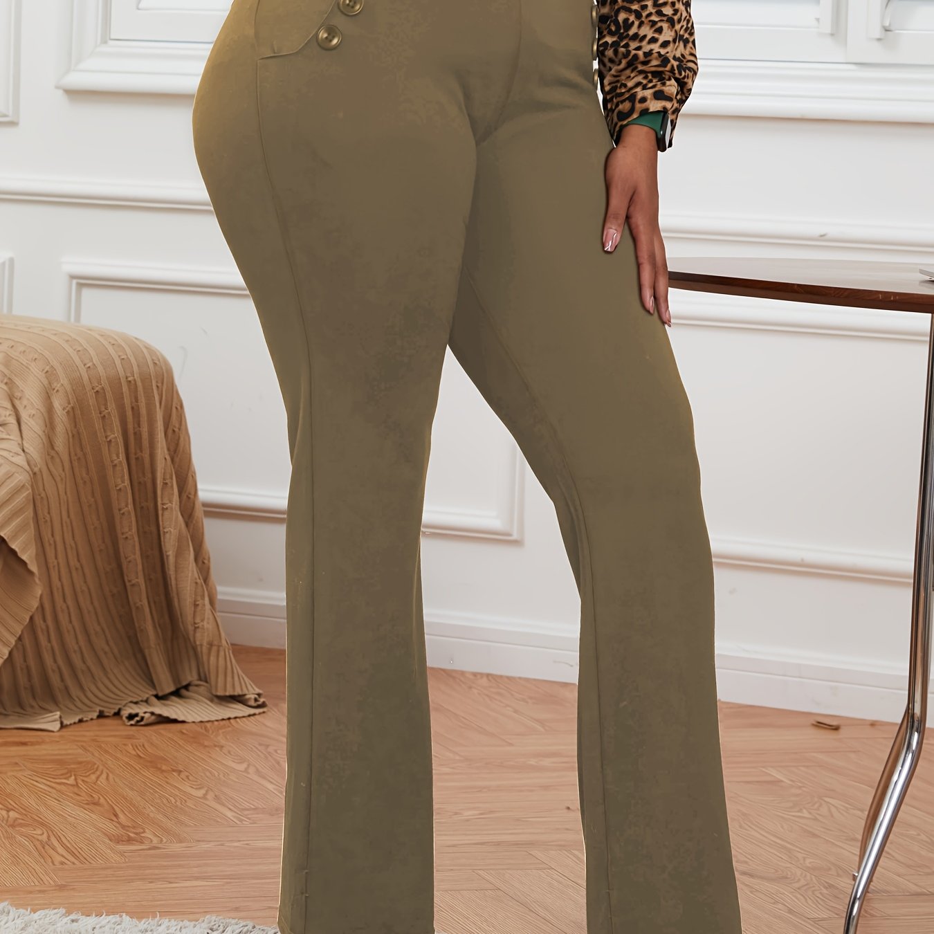 Women's Plus Size Stretch Wrinkle-Free Pull-On Dress Pants with Pockets