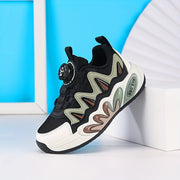 Zapatillas deportivas de primavera y otoño para niños, de caña baja, malla transpirable, patrón a rayas con hebilla giratoria