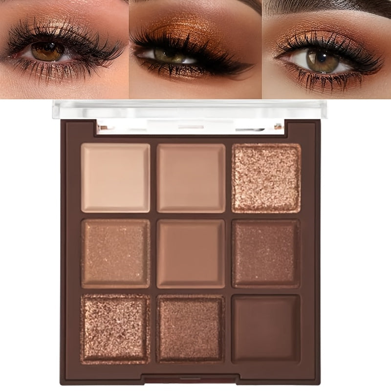 9-Color Eyeshadow Palette Rose Golden Brown Matte Shimmer Mini Long-Lasting Highly Pigmented