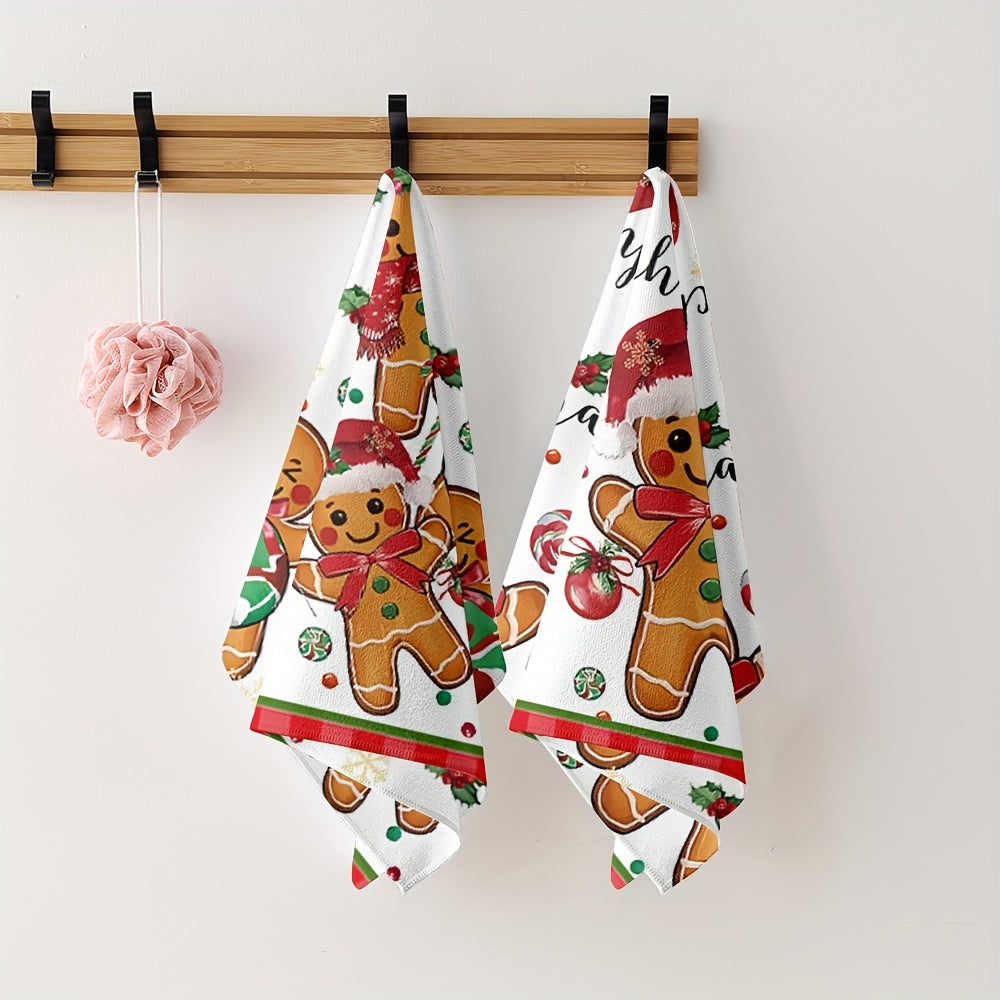 Christmas Gingerbread Man and Lollipop Kitchen Towels Microfiber Cloths Absorbent Holiday Decor