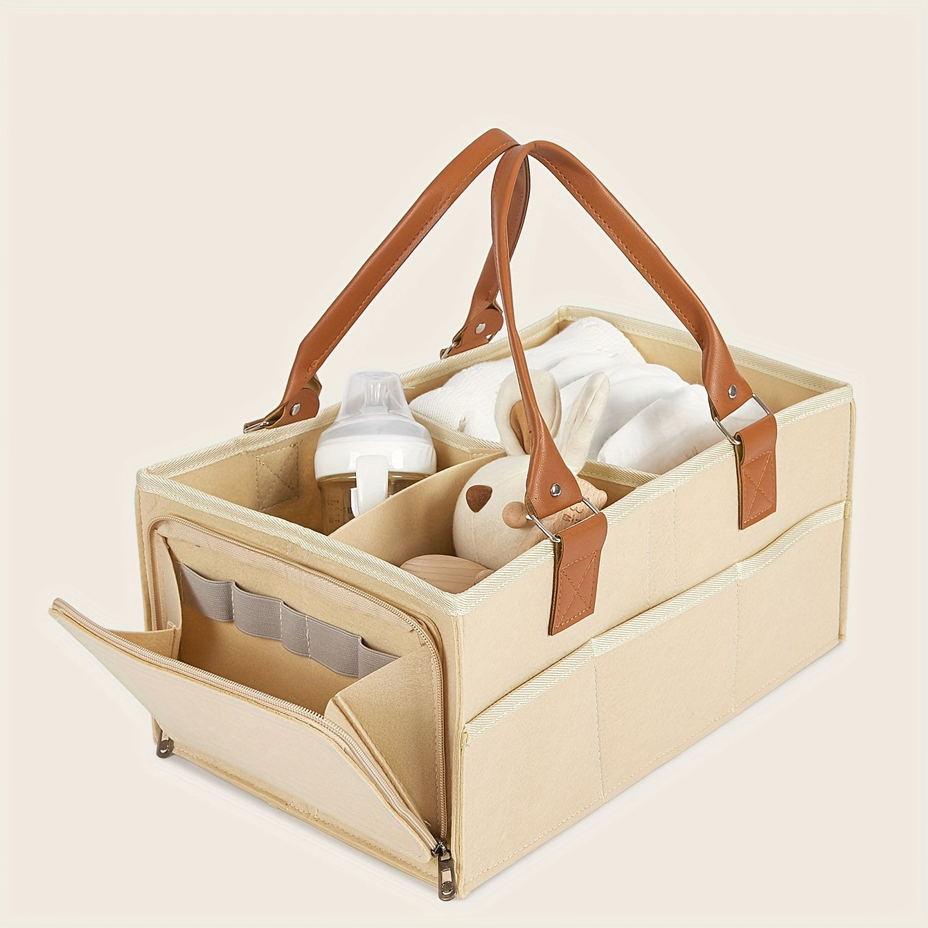 Light Grey Diaper Bag for Moms with Zipper Closure and Foldable Design