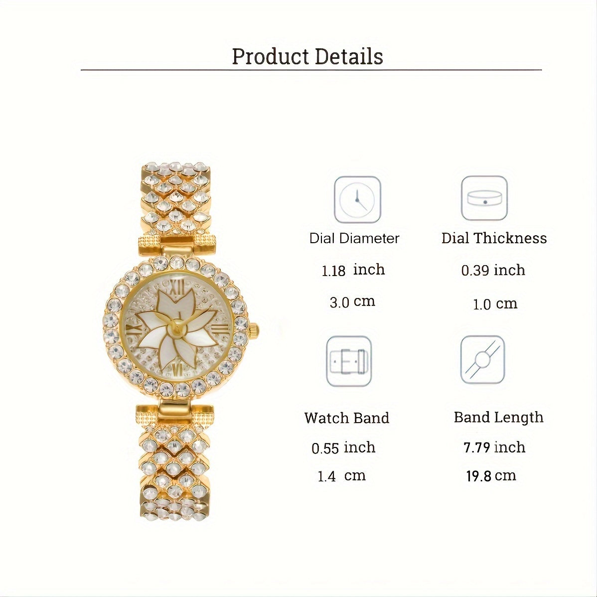 Women's Wrist Watches Set with Rhinestones and Stainless Steel Bands