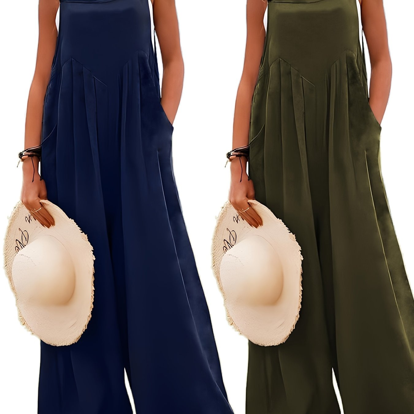 Костюм-комбинезон для женщин больших размеров на лето без рукавов с карманами