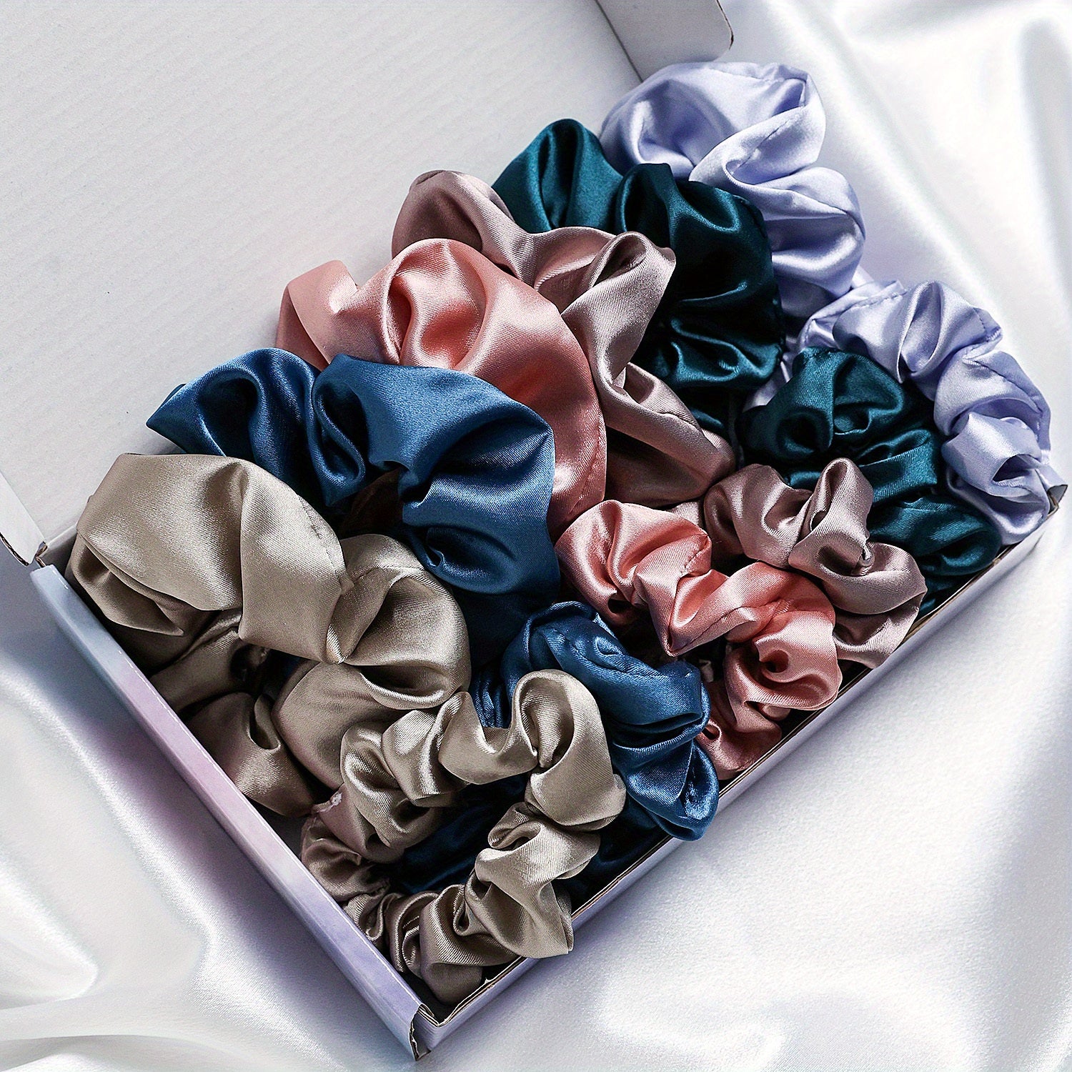 Set of 12 Satin Elastic Ponytail Holders for Women, Hair Ties, Breakage Prevention