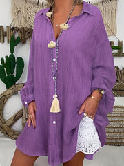 Women's Solid Color Button-Up Shirt Long Sleeve Office Casual Blouse