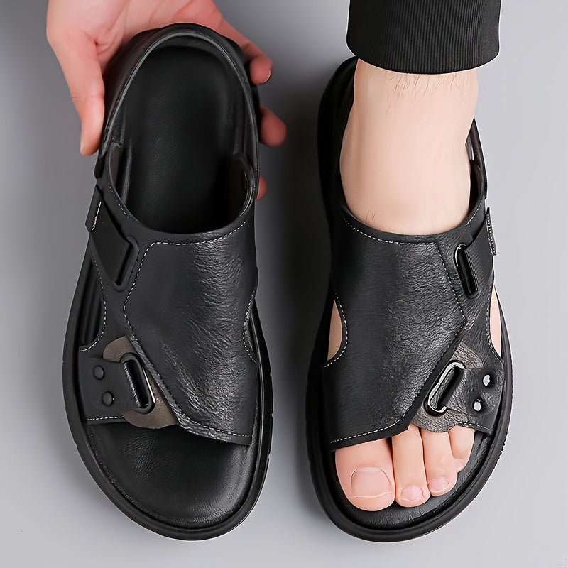 Men's Open-Toe Casual Sandals Non-Slip Summer Breathable PU Leather