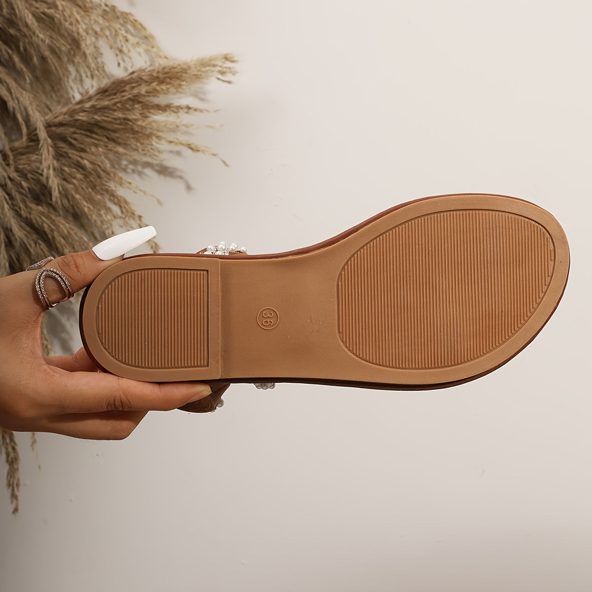 Women's Bohemian Rhinestone Sandals Open-Toe Summer Slip-On Brown Casual Footwear