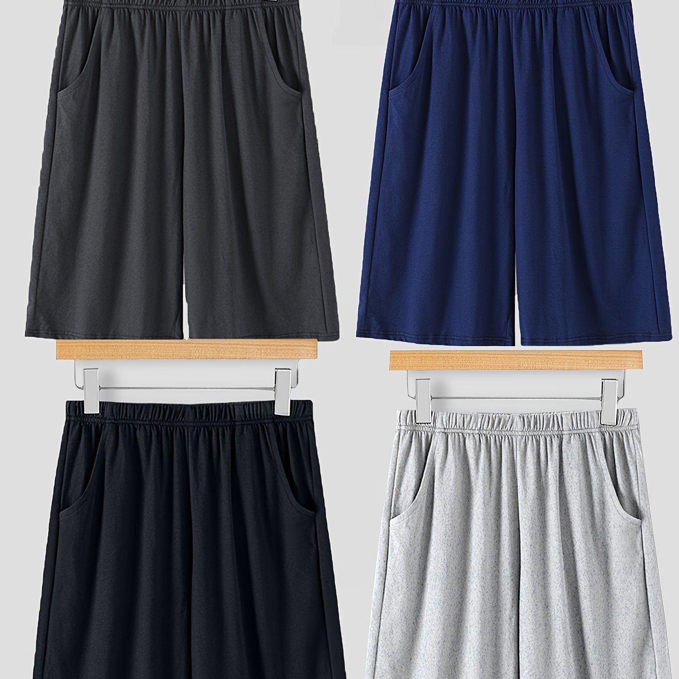 Men's Casual Solid Shorts with Pockets Loose Fit Comfortable Lounge Pajamas Set of 4