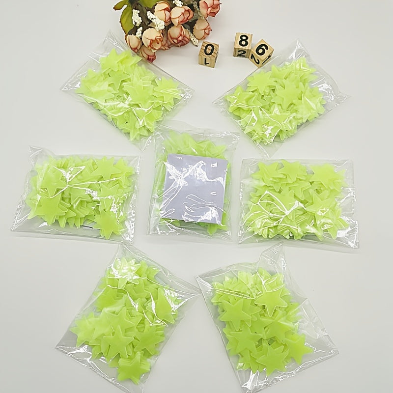 100 Pcs Luminous Star Wall Stickers for Bedroom Ceiling Decor Plastic Glitter