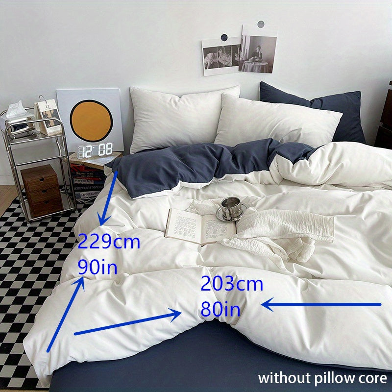Set of 3 Solid Color Double Stitch Quilt Cover Sets in White Blue Gray with Pillowcases
