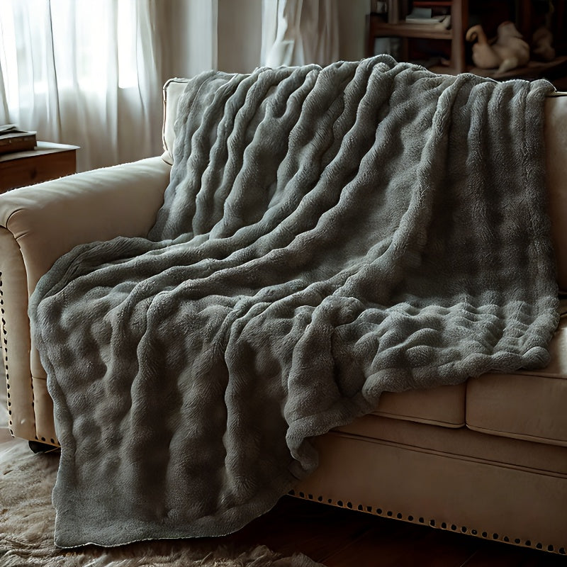 Solid Color Striped Flannel Blanket for Office Use Warm Thick Small Blanket