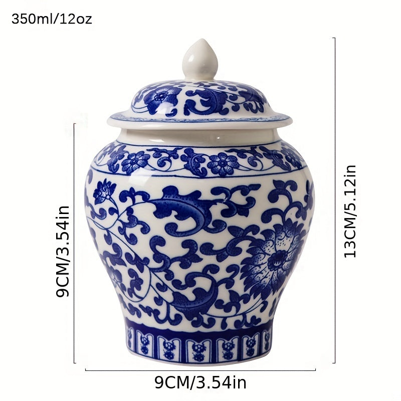 Blue and White Porcelain Tea Storage Jar 350ml with Lid for Black and Pu'er Tea