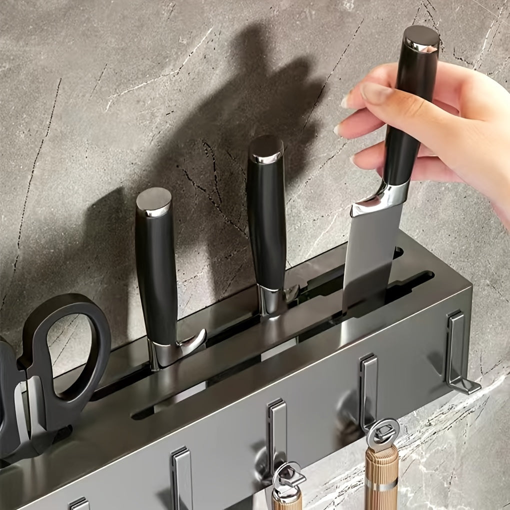 Wall-Mounted Carbon Steel Kitchen Organizer with Drainage and Towel Holder