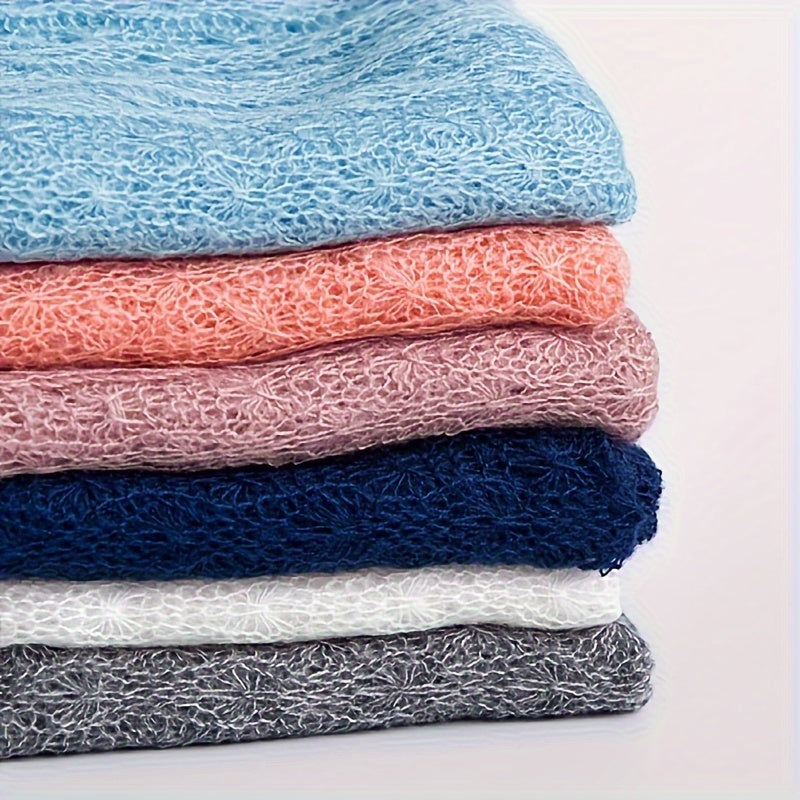 Conjunto de envoltura de punto para bebé niña con accesorios de pelo de perlas para bautizo y fotografía