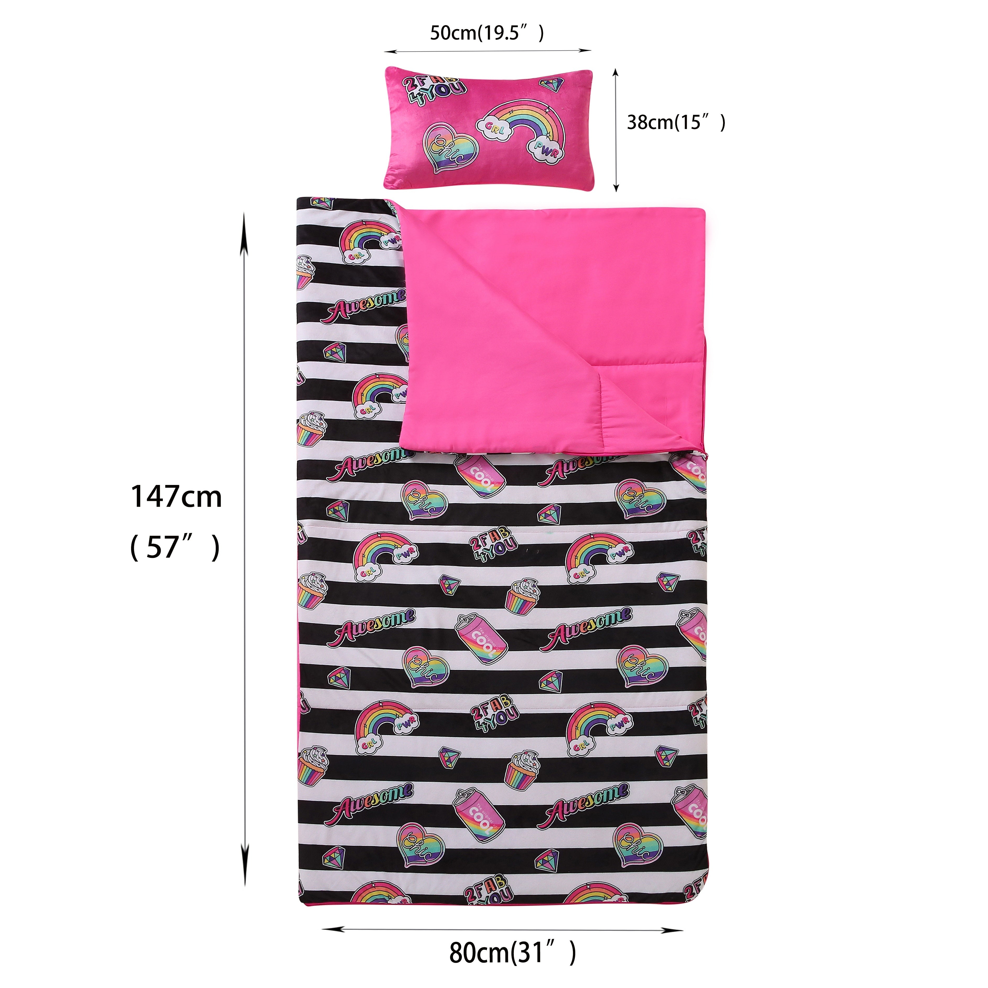 Children's Autumn Winter Fleece Sleeping Bag Set with Pillow Anti-Kicking Zipper