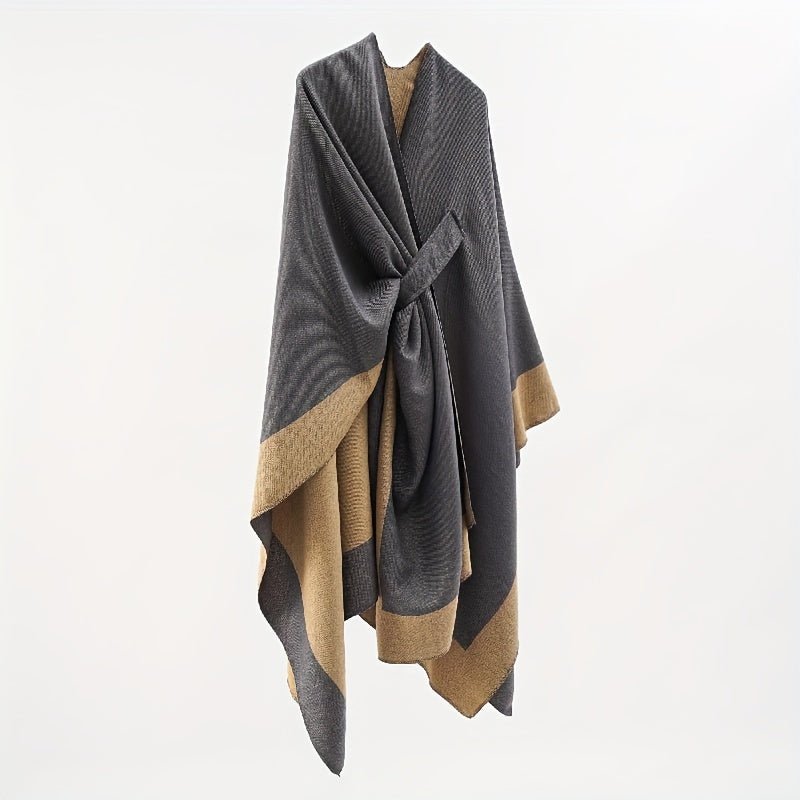Color Block Wrap Shoulder Cape for Travel and Air-Conditioned Rooms Comfortable Elegant