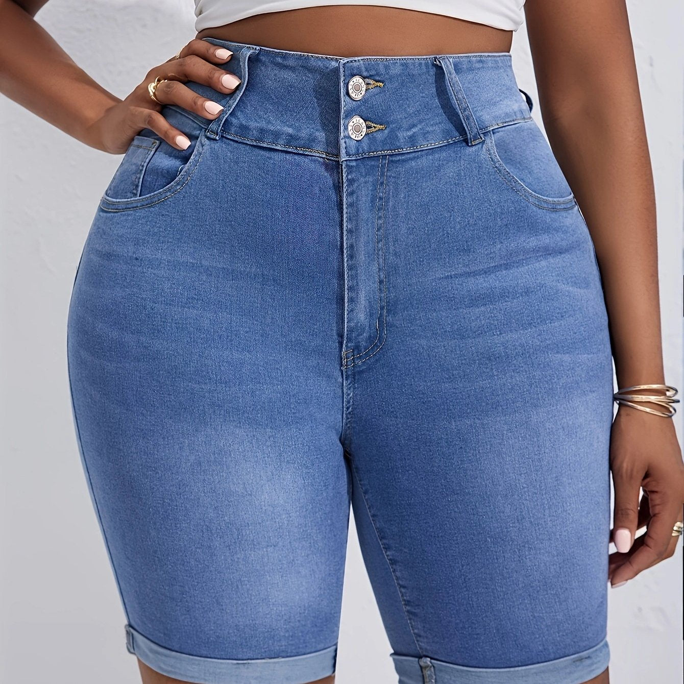 Women's High-Waist Skinny Denim Shorts Light Wash Blue Casual Summer