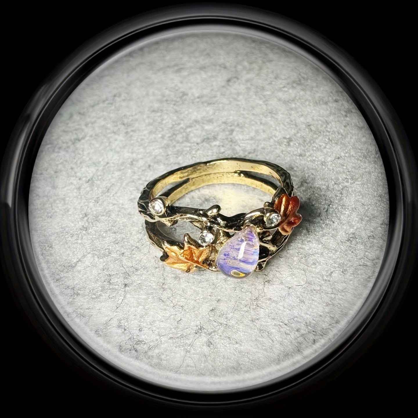 Usmonli Vintage Qayrag'och Yaprog'i Halqasi, Tabiiy Tosh bilan - Chiroyli Antik Oltin Qoplama, Har Kuni va Maxsus Tadbirlar uchun Zo'r, Sevimli Odam uchun O'ylangan Qishloq Bayrami Hediye.