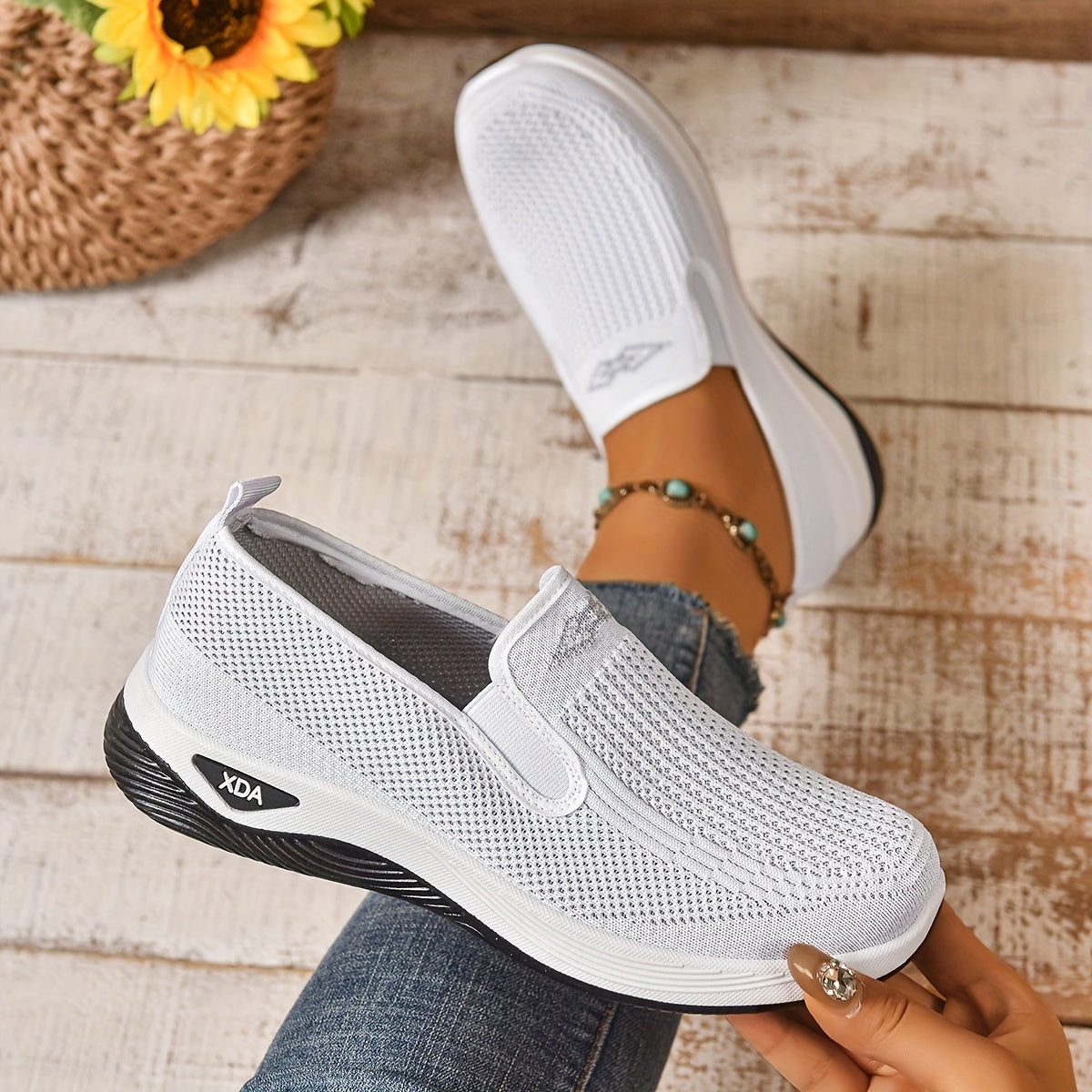 Women’s Casual Sneakers Low Top Slip-On Solid Color Fabric Rubber Sole