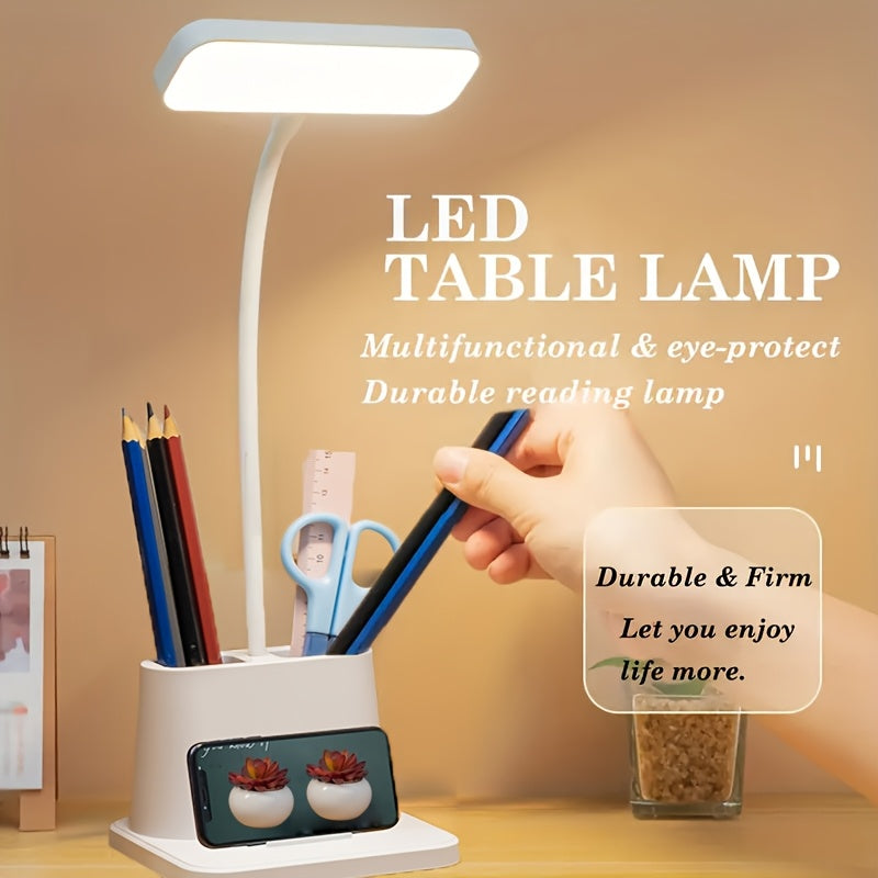 LED Desk Lamp with Pen Holder Touch Control Dimmable Color Changing USB Battery Powered White