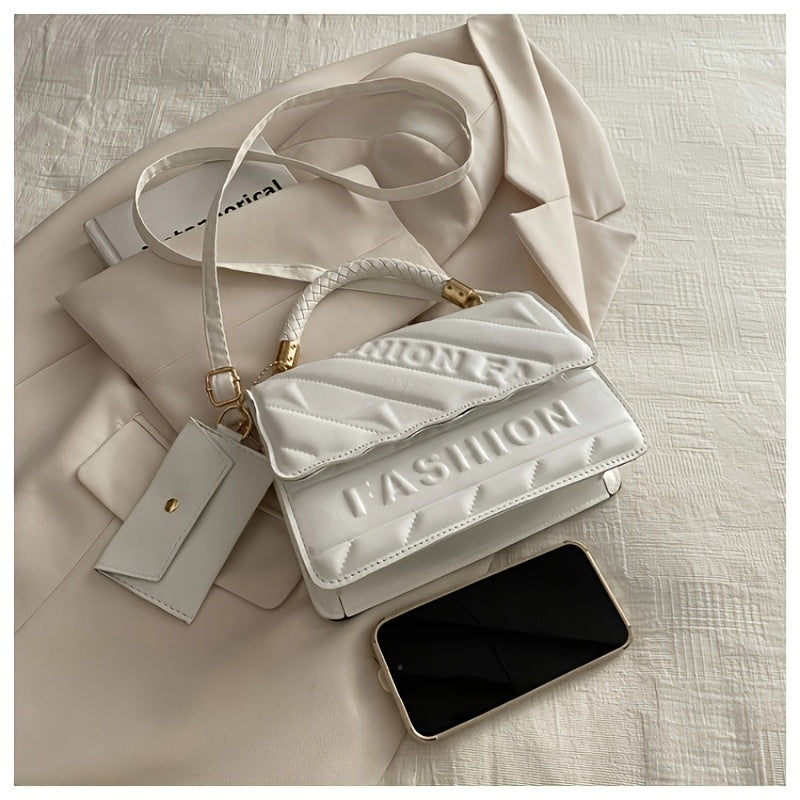 Chic ayollar uchun kesilgan sumka, tangalar uchun cho'ntak, braidlangan tutqich, oltin rangli apparatura, "FASHION" naqshi bilan bosilgan, chuqur jigarrang/qora rang, har qanday holat uchun ideal.