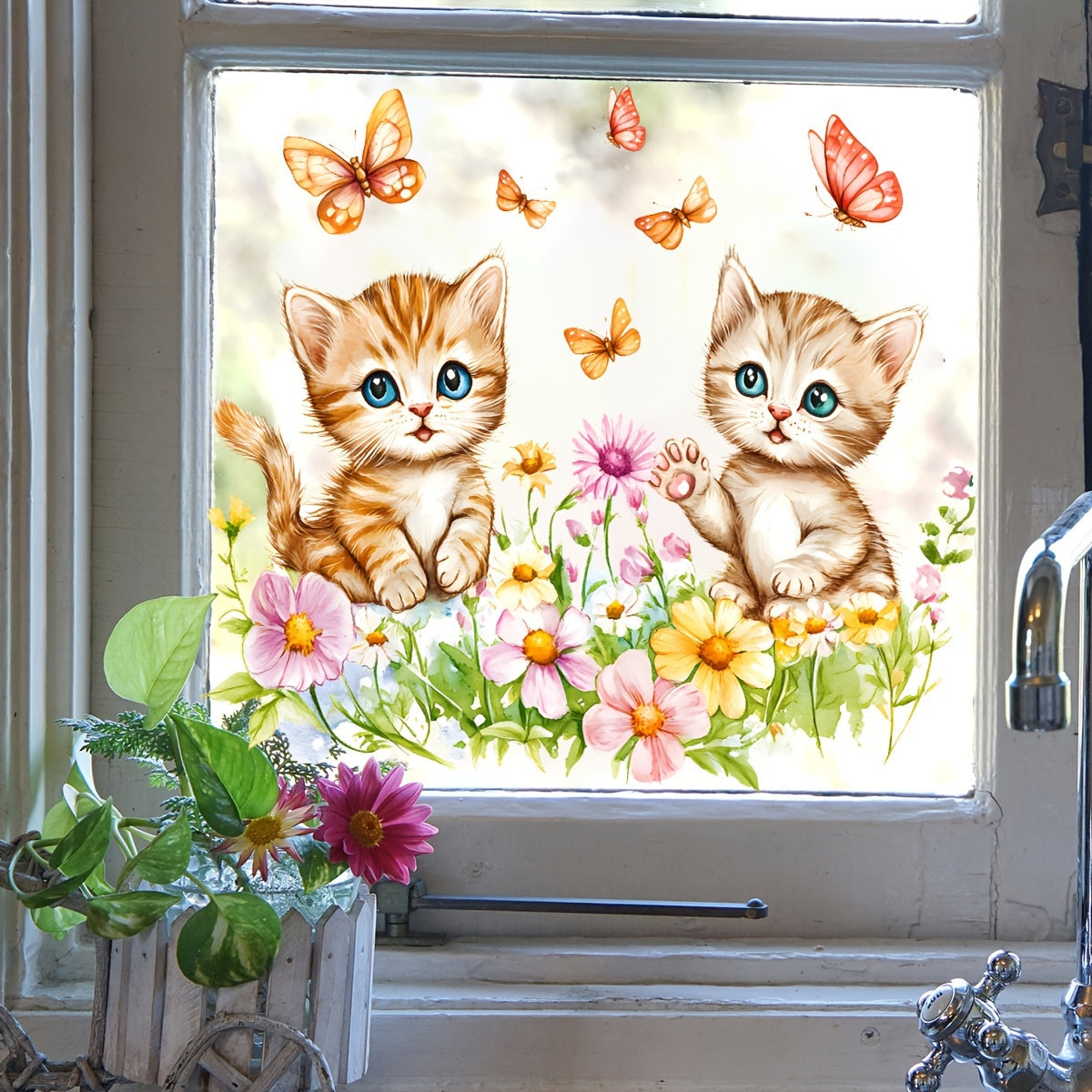 Glass Stickers Cats and Butterflies Self-Adhesive Decor for Windows and Doors