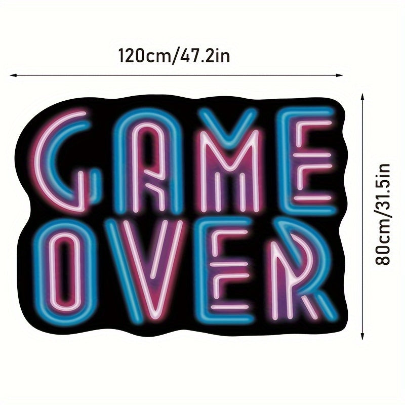 3D Fluorescent Lettering Area Rug Game Over Design Plush Anti-Slip Machine Washable Floor Mat for Living Room Bedroom Game Room