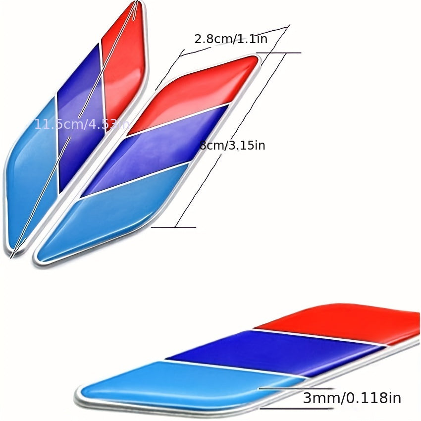 2Pcs Tricolor Flag Emblems Plastic Car Motorcycle Badges Durable Easy Install