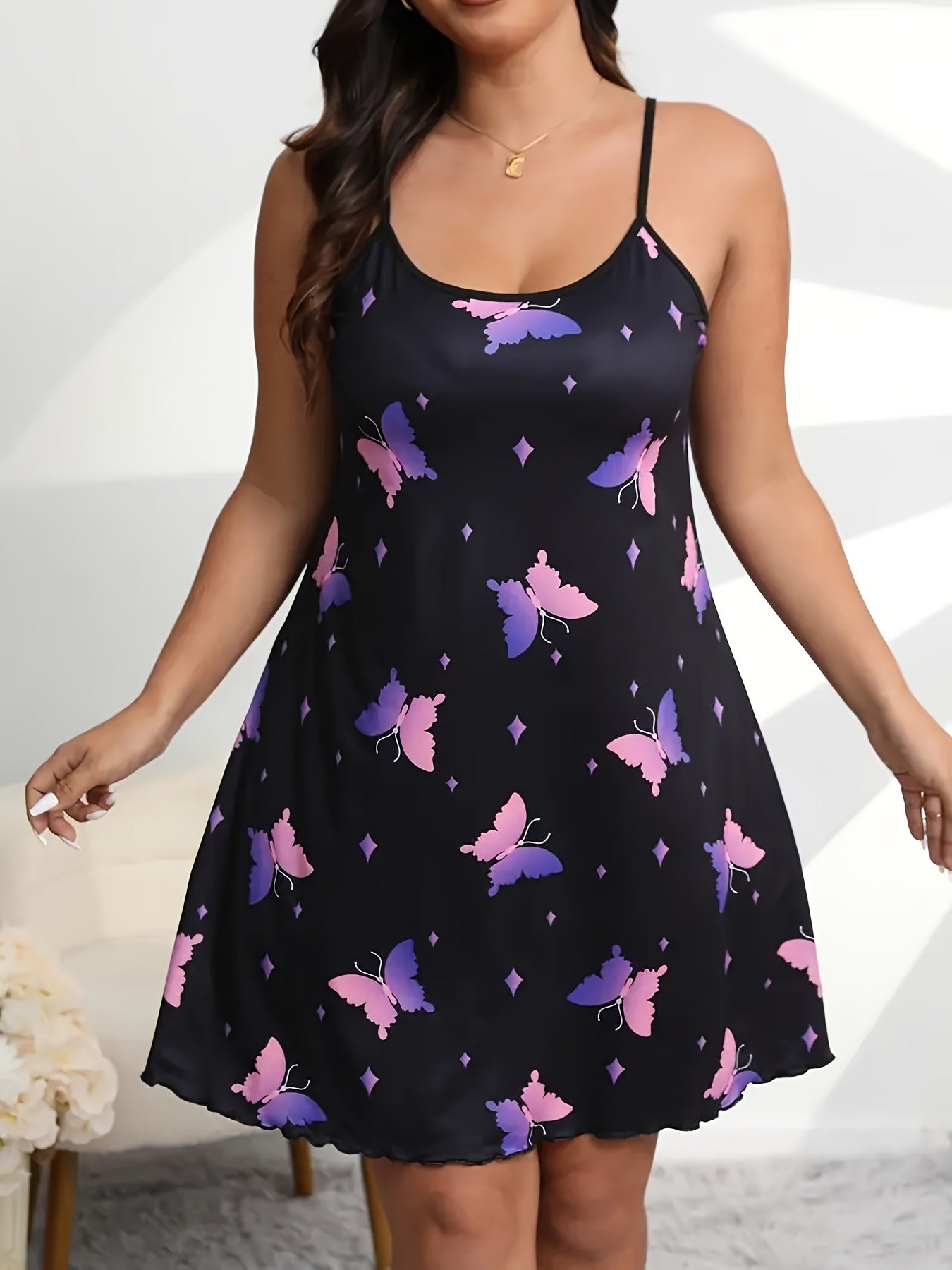 Women's Plus Size Cartoon Butterfly Print Nightdress Knit Sleepwear