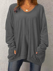 Women's Oversized Long Sleeve Pocket Sweater Solid Color Cozy Pullover