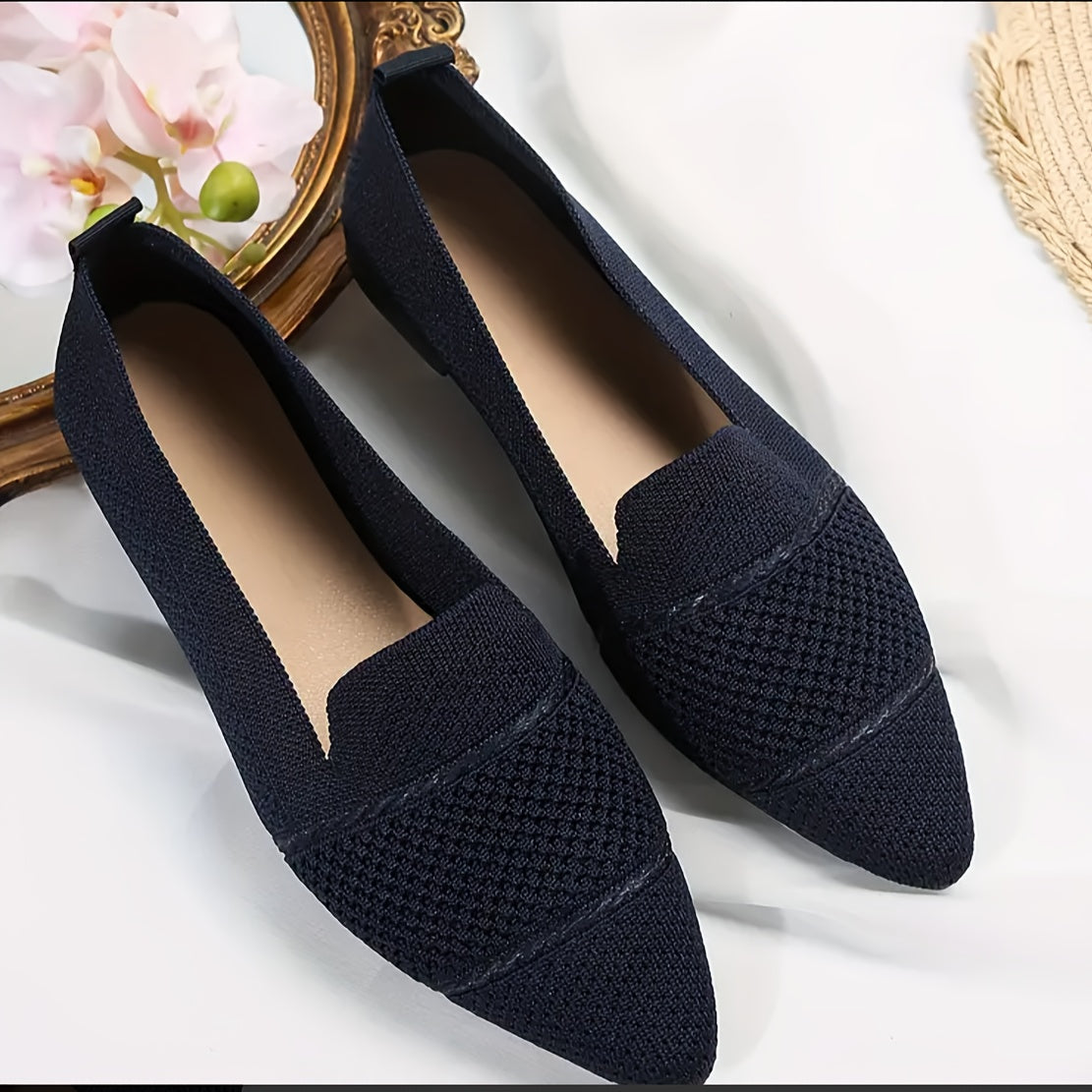 Ayollar uchun pointed toe slip-on tufli nafas oluvchi mato bej kundalik rasmiy