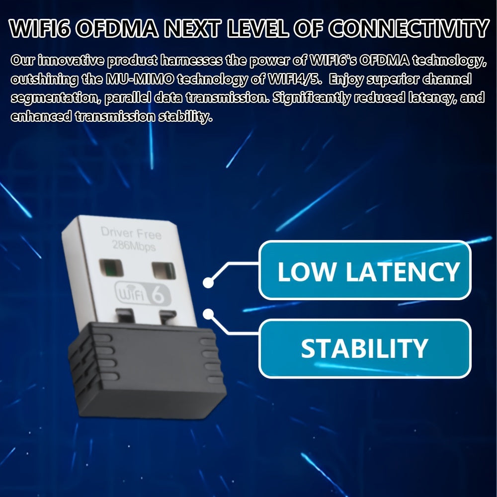 OPTFOCUS WiFi 6E USB Adapter - Yuqori tezlik 286Mbps, PC uchun mini simsiz qabul qiluvchi, ulash va o'ynash; Wink bilan mos keladi.