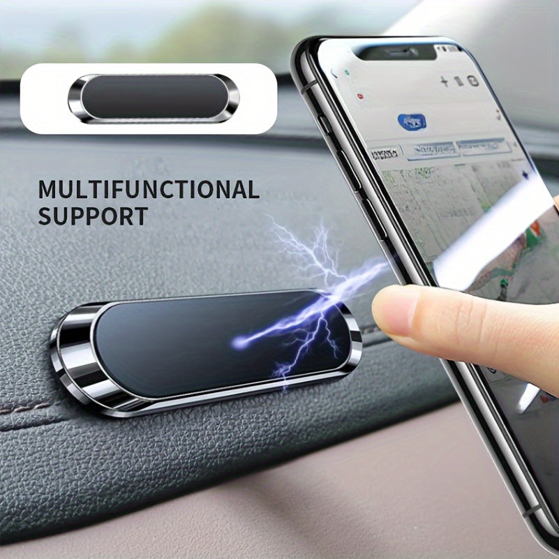 Magnetic Car Phone Holder Aluminum Alloy Dashboard Mount with Mini Slotted Strip Black